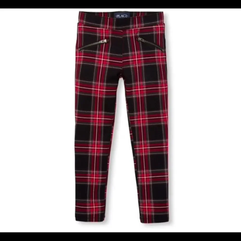 Girls Plaid Ponte Knit Pull On Jeggings